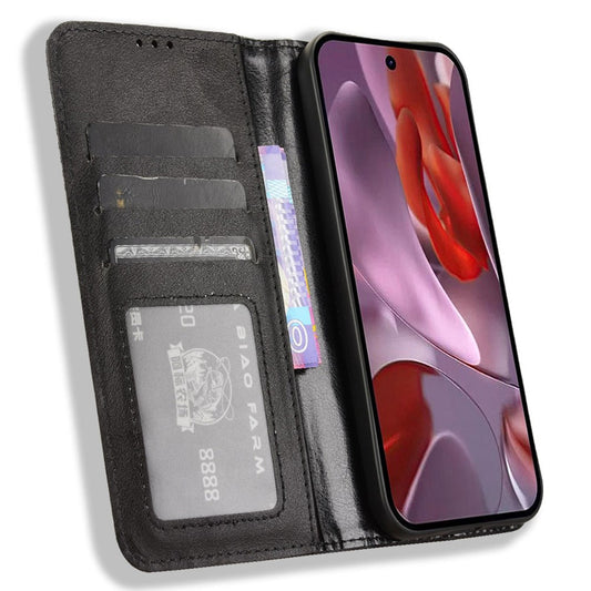 Pixel 9a Lederhülle – Mit Brieftaschenfunktion, Ständer & Retro-Textur