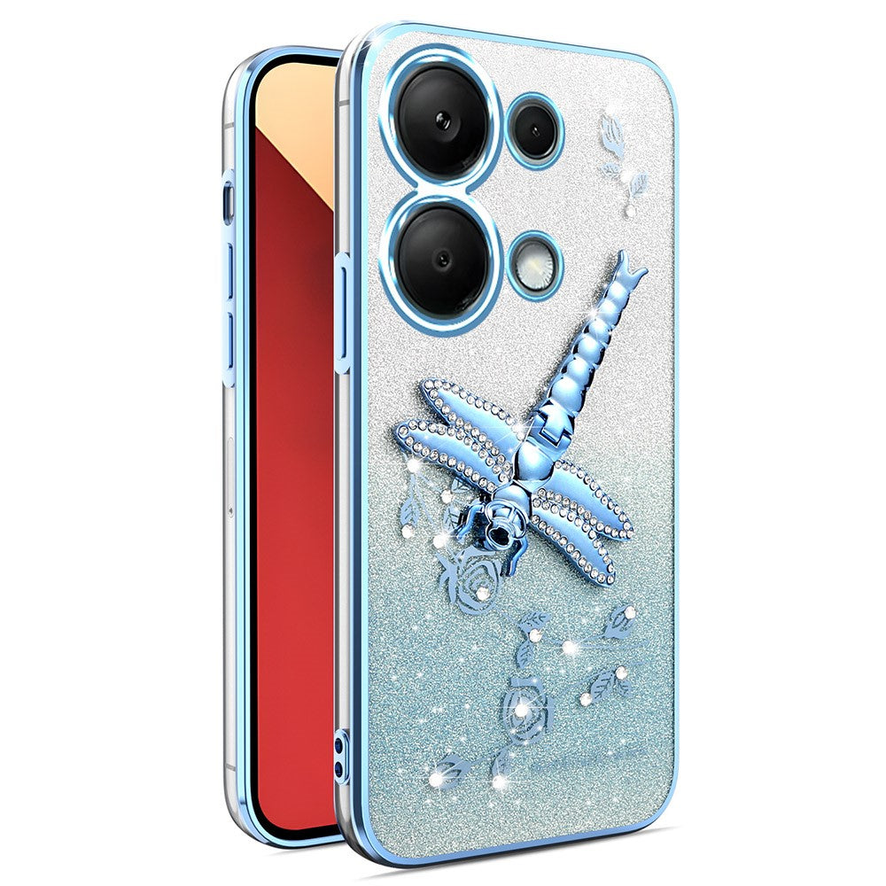 KADEM For Xiaomi Redmi Note 13 Pro 4G / Poco M6 Pro 4G Case Dragonfly Kickstand TPU Flowers Glitter Phone Cover