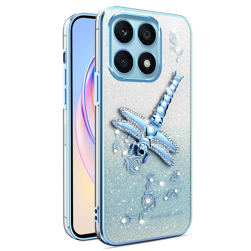 KADEM For Honor X6a 4G Case Dragonfly Kickstand TPU Flowers Glitter Phone Cover