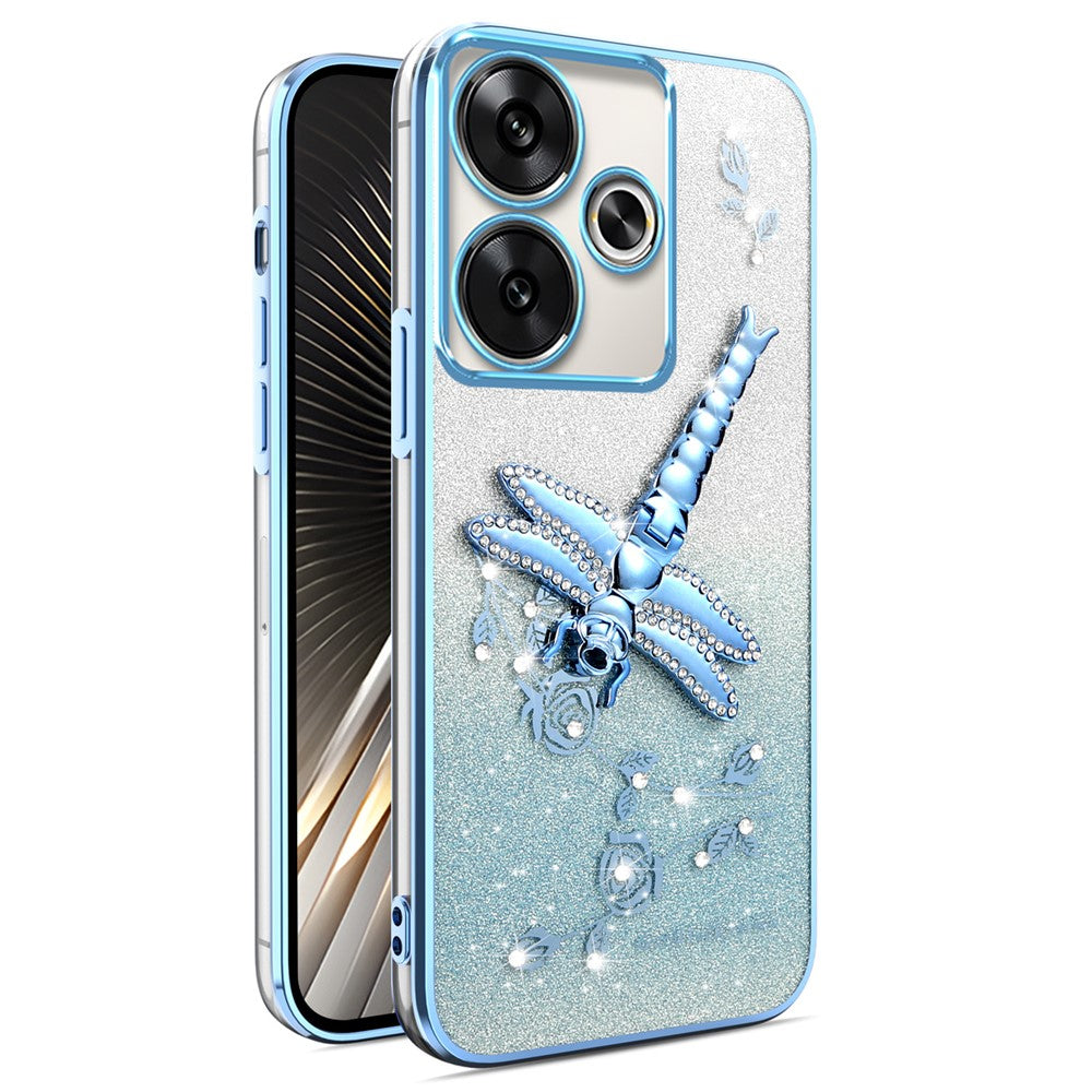 KADEM Case For Xiaomi Redmi 13 4G / 5G / Note 13R 5G / Poco M6 4G / M6 Plus 5G Dragonfly Kickstand TPU Flowers Glitter Phone Cover