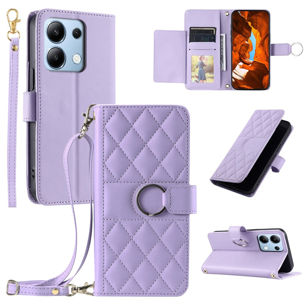 For Xiaomi Redmi Note 13 4G Crossbody Leather Case Ring Buckle Wallet Stand Rhombus Mobile Cover