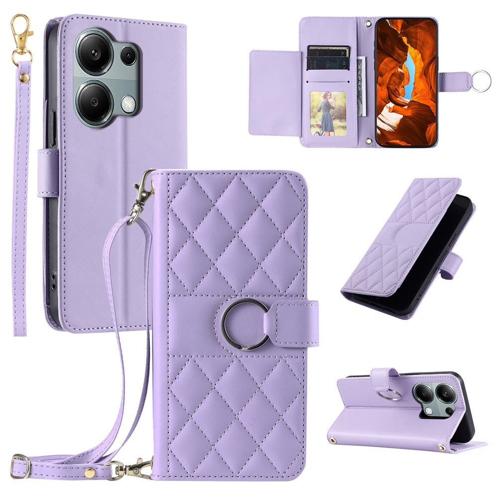 For Xiaomi Poco M6 Pro 4G / Redmi Note 13 Pro 4G Crossbody Leather Case Wallet Stand Rhombus Mobile Cover