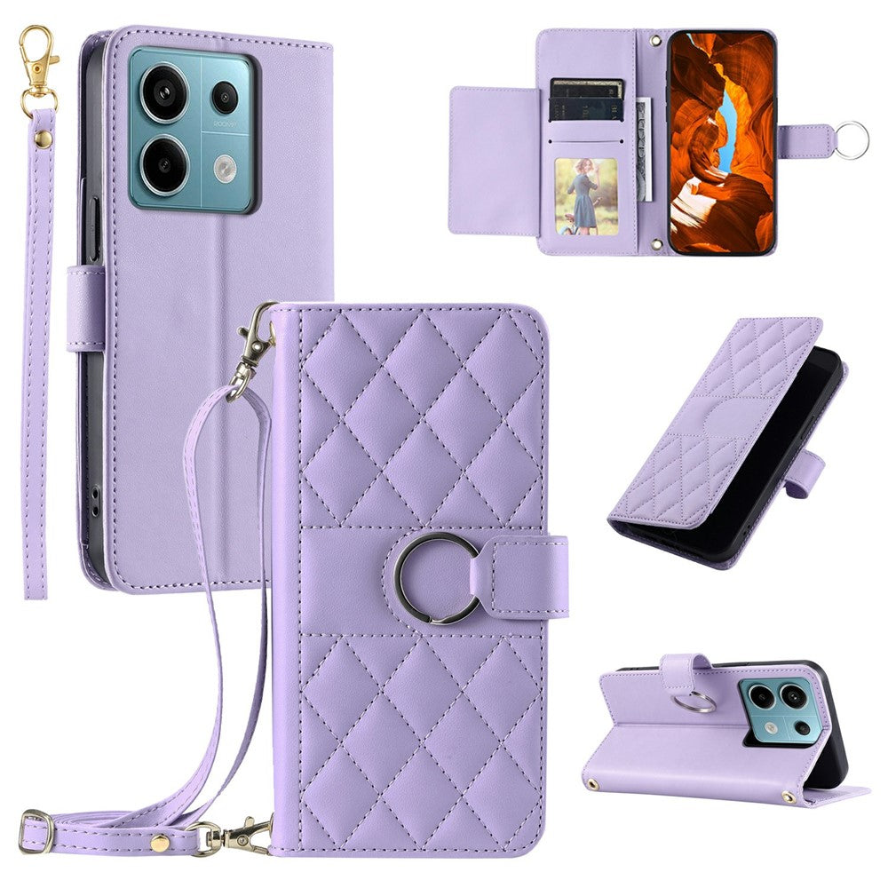 For Xiaomi Poco X6 5G / Redmi Note 13 Pro 5G Crossbody Leather Case Ring Buckle Wallet Stand Rhombus Mobile Cover