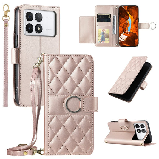 For Xiaomi Poco F6 Pro 5G / Redmi K70 5G / K70 Pro 5G Crossbody Leather Case Wallet Stand Rhombus Mobile Cover