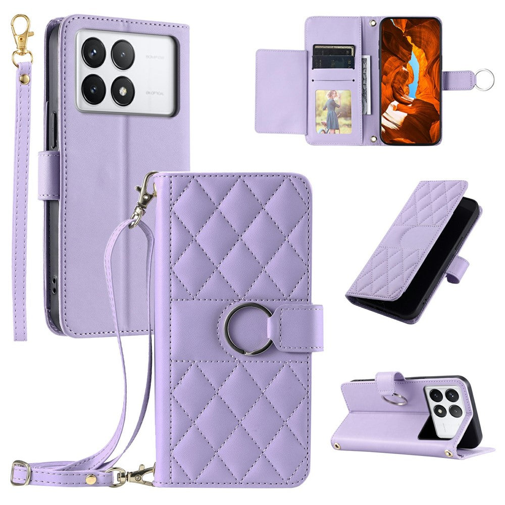 For Xiaomi Poco F6 Pro 5G / Redmi K70 5G / K70 Pro 5G Crossbody Leather Case Wallet Stand Rhombus Mobile Cover