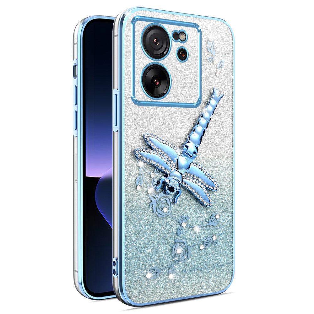 KADEM For Xiaomi 13T / 13T Pro Case Dragonfly Kickstand TPU Flowers Glitter Phone Cover