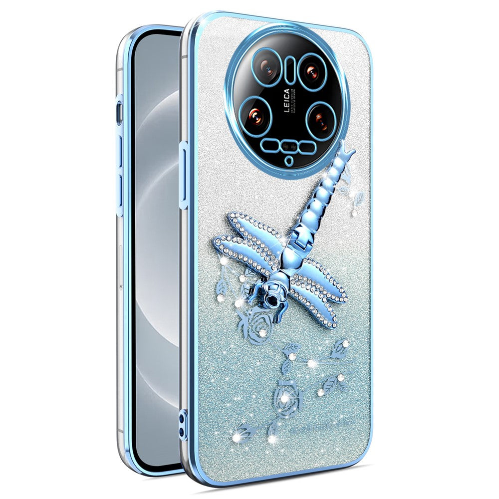 KADEM For Xiaomi 14 Ultra Case Dragonfly Kickstand TPU Flowers Glitter Phone Cover