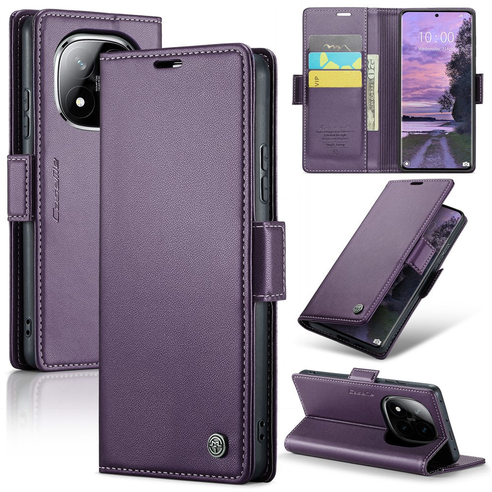CASEME For Xiaomi Redmi Note 14 Pro+ 5G / 14 Pro 5G / Poco X7 5G Leather Case 023 RFID Blocking 3 Card Slot Mobile Cover