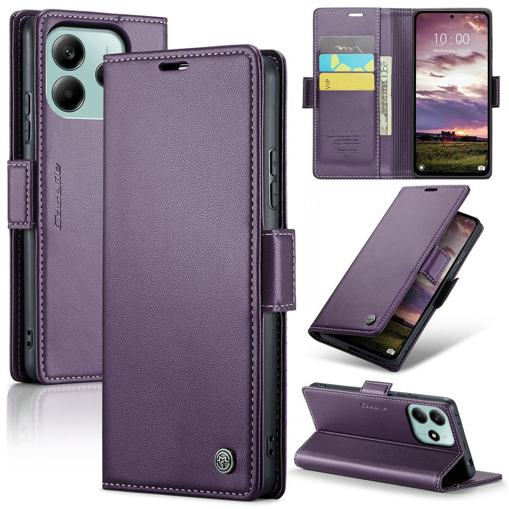 CASEME For Xiaomi Redmi Note 14 5G Leather Case 023 RFID Blocking 3 Card Slot Mobile Cover