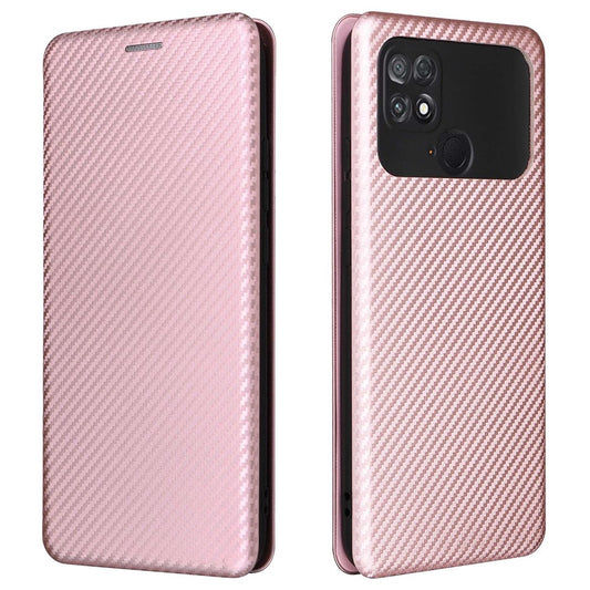 Xiaomi Poco C40 Handyhülle – 4G Anti-Kratz-Smartphone- mit Karbonfaser-Textur, PU-Leder, magnetisch, automatisch absorbierter Ständer, Kartenhalter