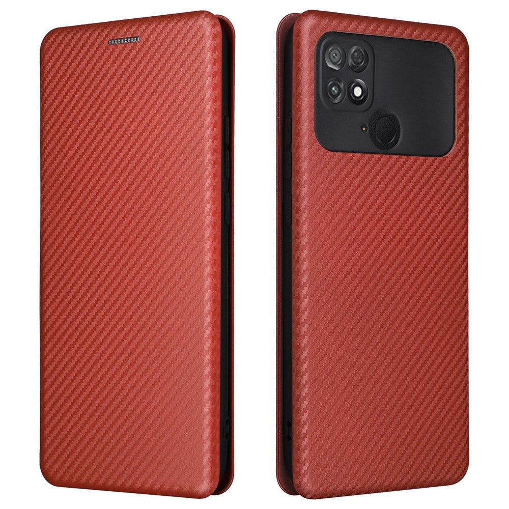 For Xiaomi Poco C40 4G Anti-scratch Carbon Fiber Texture Smartphone Case PU Leather Magnetic Auto-absorbed Stand Card Holder Phone Shell