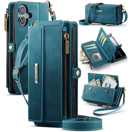 iPhone 16 Wallet-Hülle – Mit RFID-blockierende Reißverschluss-Brieftasche, Ständer & Riemen