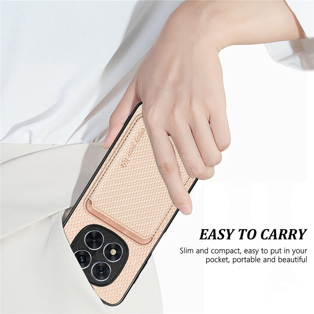 For Xiaomi Redmi Note 14 Pro+ 5G Case Carbon Fiber Leather Back Cover with Detachable Card Bag