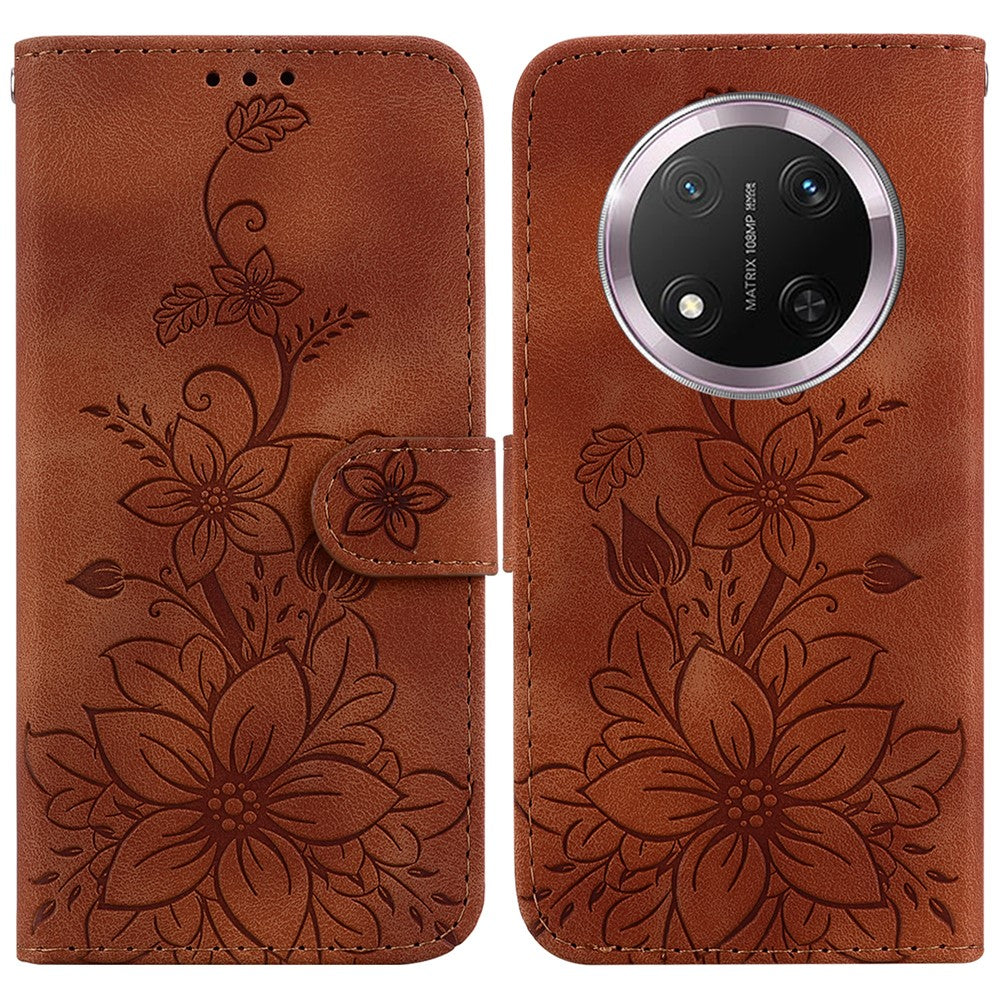 For Honor Magic7 Lite 5G / X9c 5G / X60 Pro 5G Case Lily Flower Imprint Leather Phone Cover with Stand