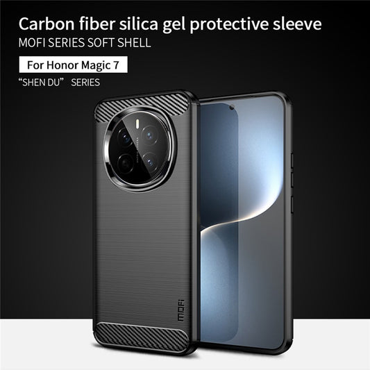 Honor Magic7 5G Handyhülle – MOFI Rückseite aus gebürstetem Carbonfaser-Textur, weiches TPU-Gehäuse