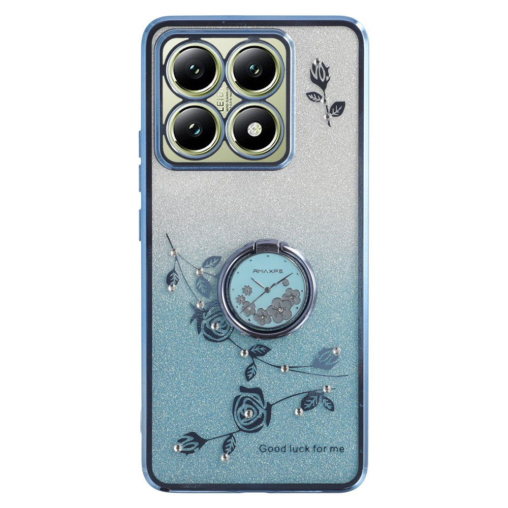 KADEM For Xiaomi 14T Case Ring Kickstand TPU Flowers Phone Cover Gradient Glitter