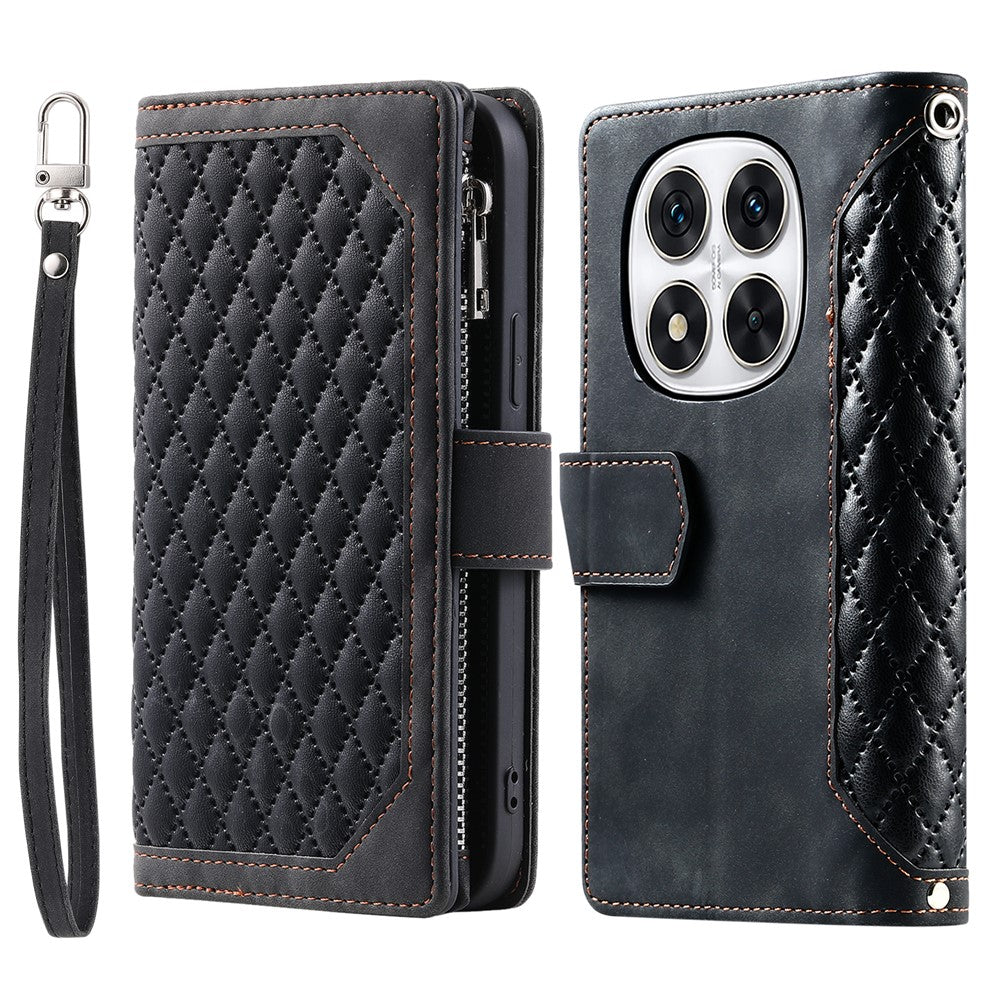 Style 005 For Xiaomi Redmi Note 14 Pro+ 5G / 14 Pro 5G / Poco X7 5G Wallet Case Rhombus Stitching Line PU Leather Phone Cover