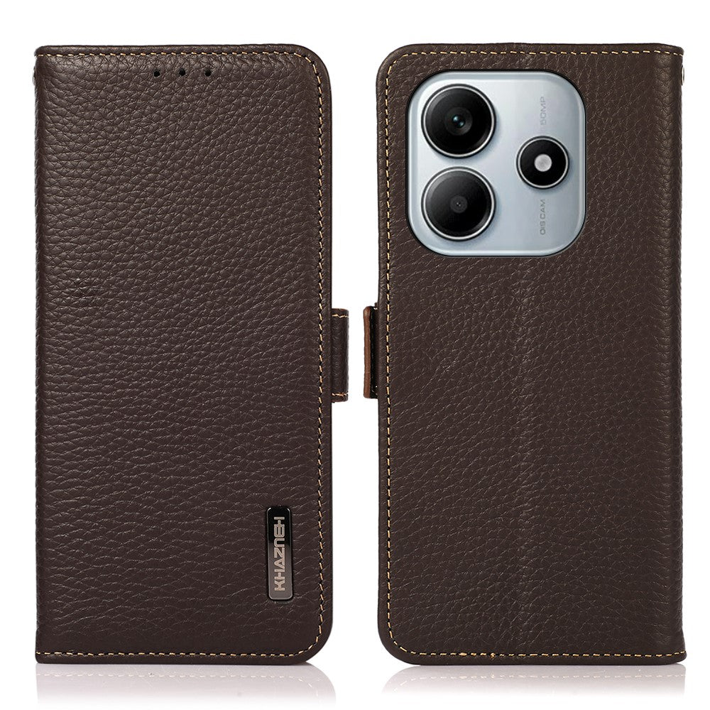 KHAZNEH Phone Case for Xiaomi Redmi Note 14 5G Genuine Cow Leather Cover RFID Blocking