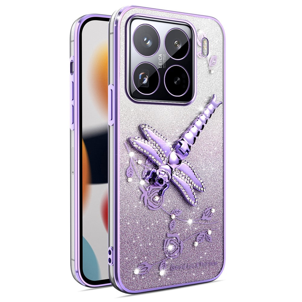 KADEM For Xiaomi 15 Pro Case Dragonfly Kickstand TPU Flowers Glitter Phone Cover