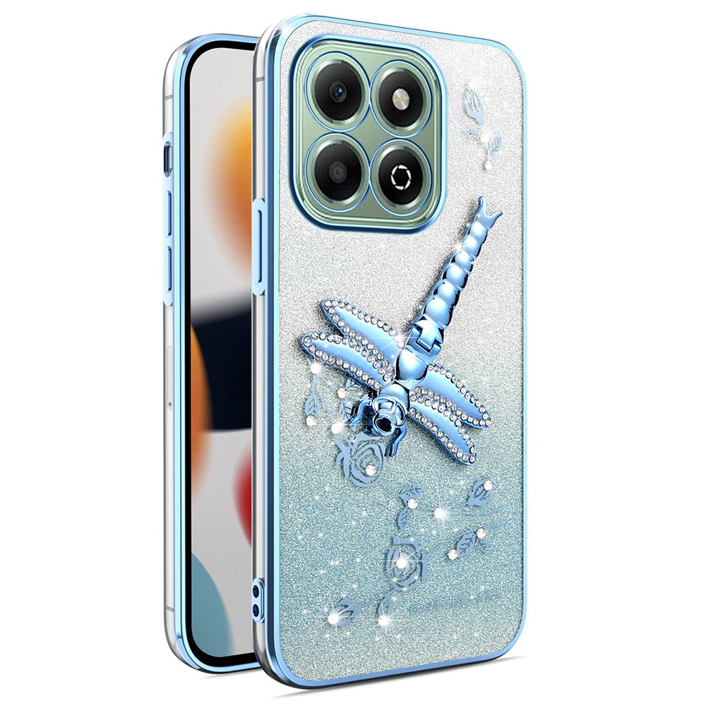 KADEM For Honor X6b 4G Case Dragonfly Kickstand TPU Flowers Glitter Phone Cover