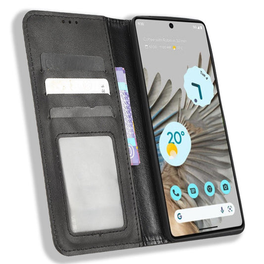 Pixel 7 5G Lederhülle – Mit Brieftaschenfunktion, Ständer & Retro-Textur