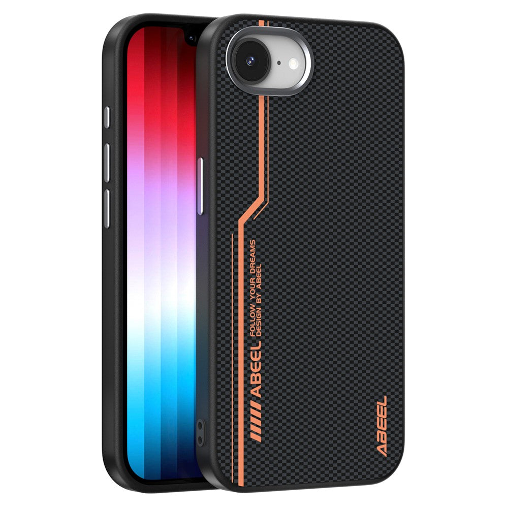 ABEEL For iPhone 17e / 16e Case Compatible with MagSafe Micro-Embossing 6D Printed PC TPU Aluminum Alloy Leather Phone Cover