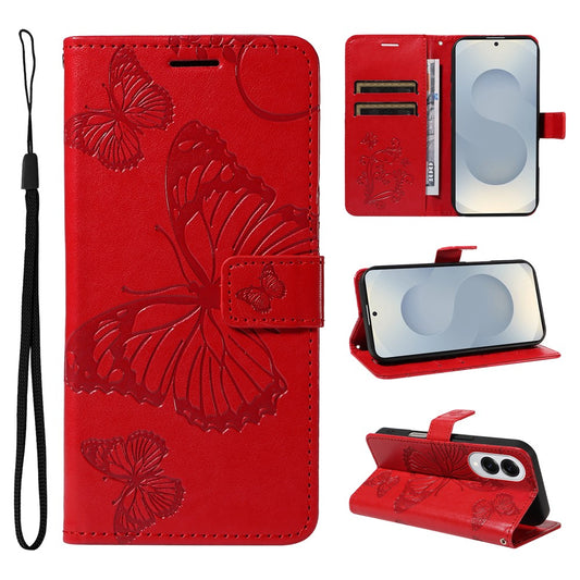 Galaxy S25 Edge Wallet-Hülle – Schmetterling Aufgedruckt & Mit Ständer und Riemen
