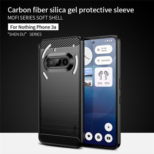 MOFI For Nothing Phone (3a) Back Cover Brushed Texture Carbon Fiber Soft TPU Case