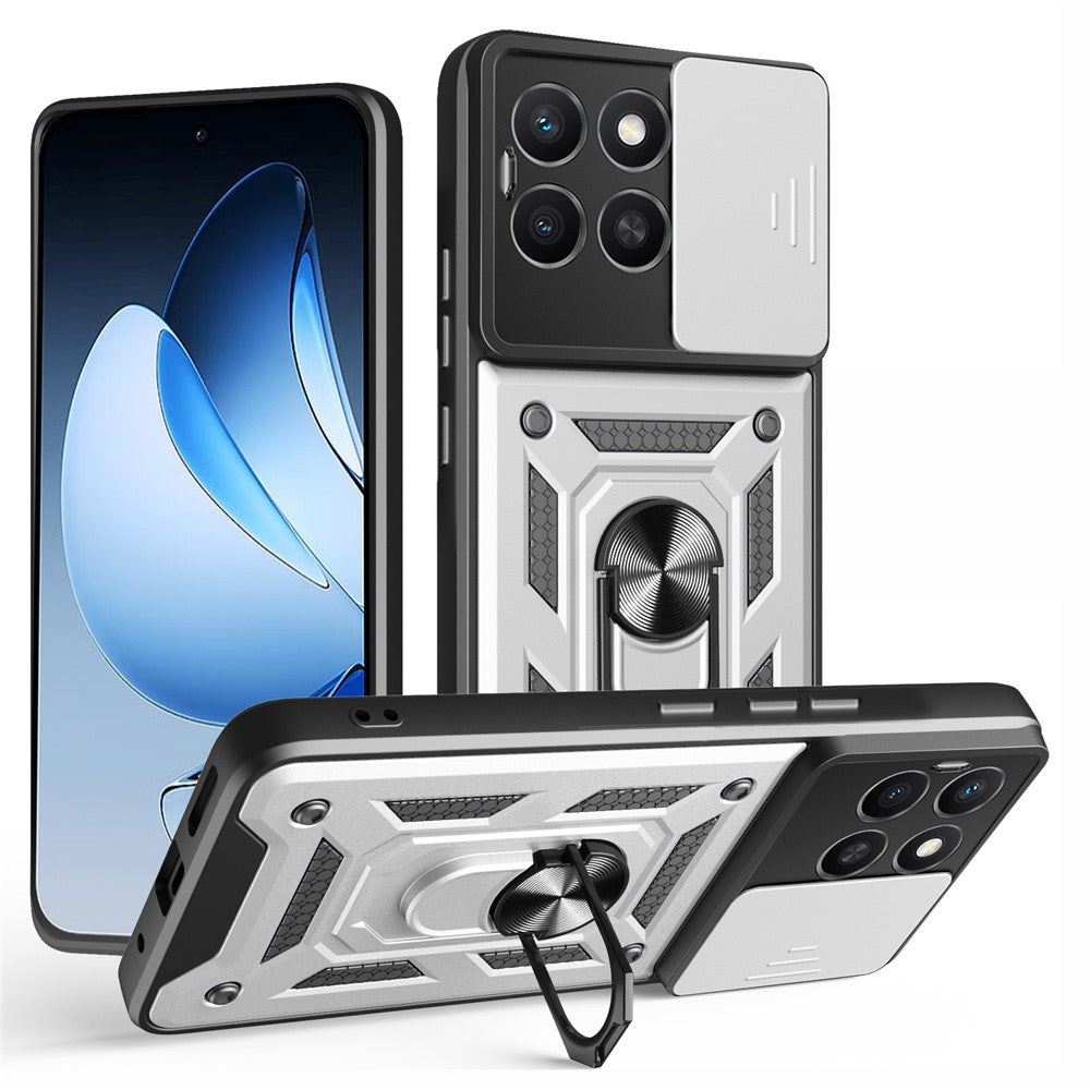 For Honor X8c 4G Case with Slide Camera Lid PC + TPU Kickstand Phone Cover