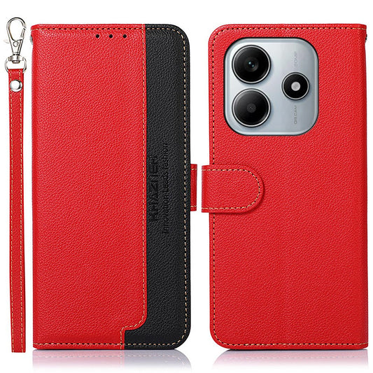 Xiaomi Redmi Note 14 4G (164.84mm) Handyhülle – KHAZNEH RFID-blockierende Brieftasche Litschi-Textur PU-Leder