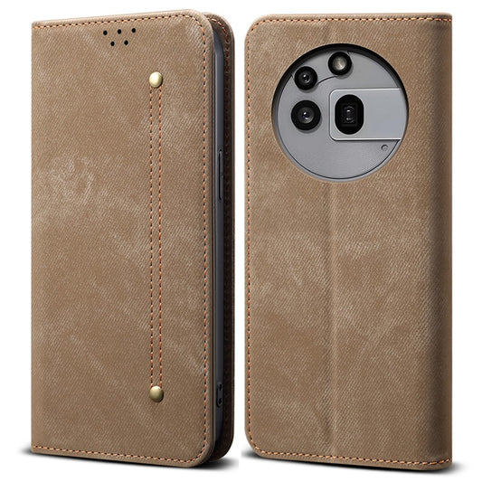 Nothing Phone (3a) Pro Handyhülle – Mit Jeansstoff-Textur, PU-Leder, Standfunktion, magnetischer Automatikverschluss, Rundumschutz, mit Brieftasche