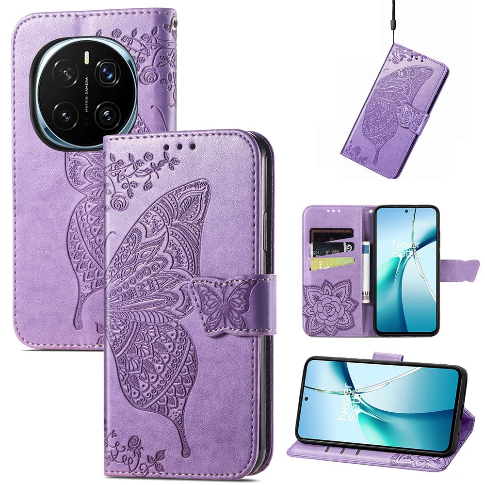 For Honor Magic7 5G Case with Strap Butterfly Pattern PU Leather Wallet Phone Cover