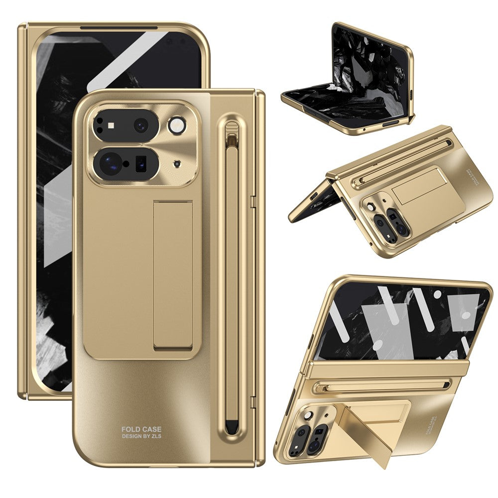 For Google Pixel 10 Pro Fold Case Kickstand Hinge PC Phone Cover with Tempered Glass Film, Stylus