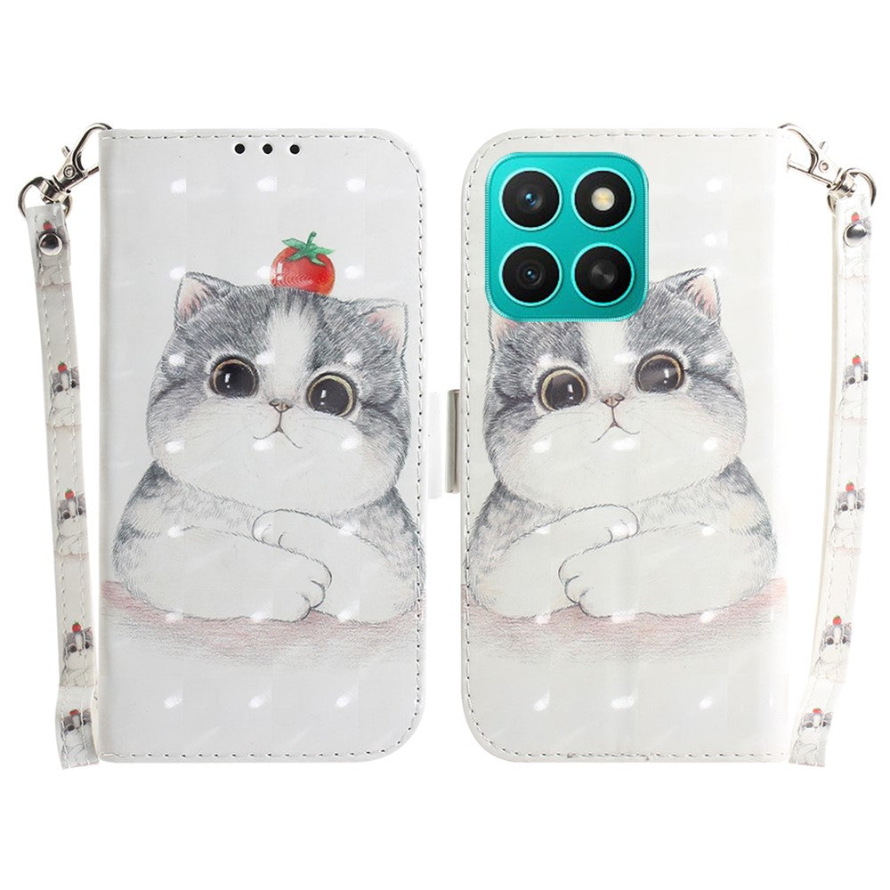 For Honor X8c 4G Case Pattern Printing Leather Wallet Phone Cover with Wrist Strap