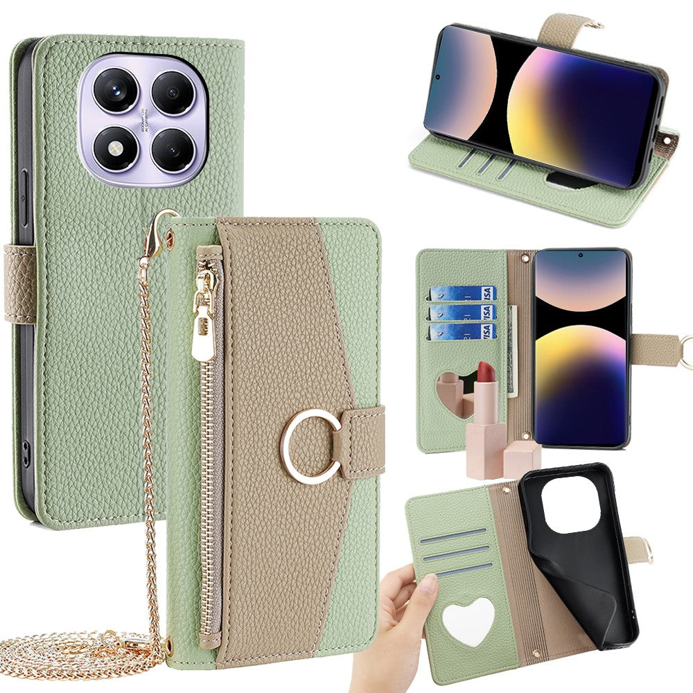 For Xiaomi Redmi Note 14 Pro 4G Case Mirror Wallet Leather Phone Cover with Chain Shoulder Strap