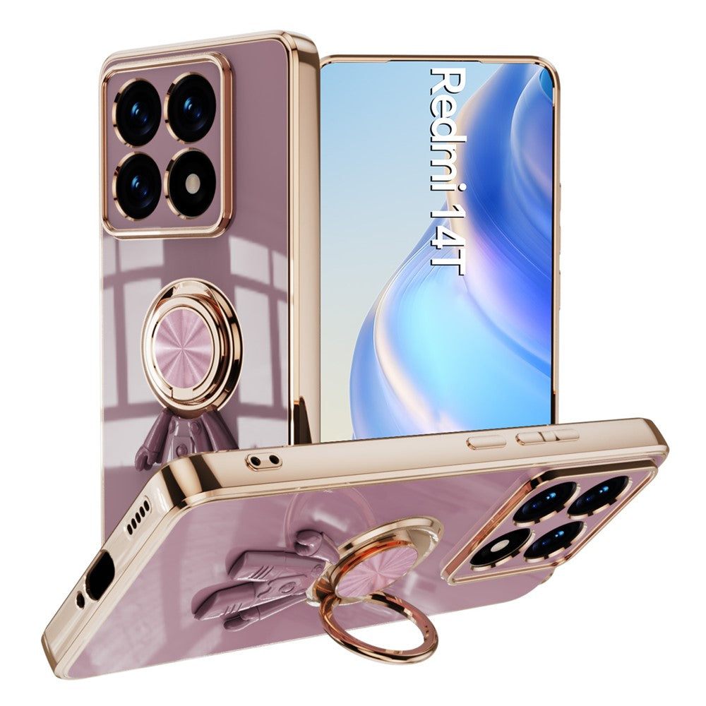 For Xiaomi 14T Case with Astronaut Ring Kickstand 6D Electroplating TPU Phone Cover