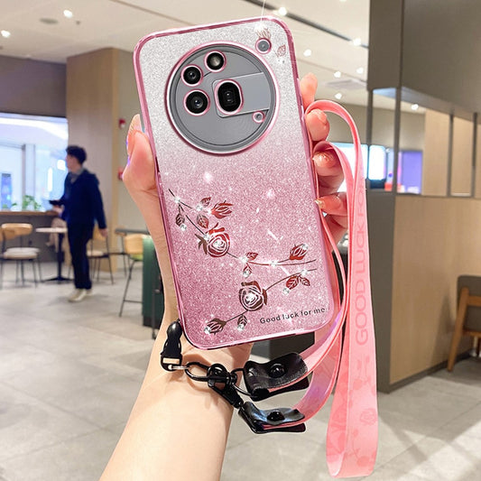 KADEM For Nothing Phone (3a) Pro Case Flower Pattern TPU Gradient Phone Cover with Lanyards