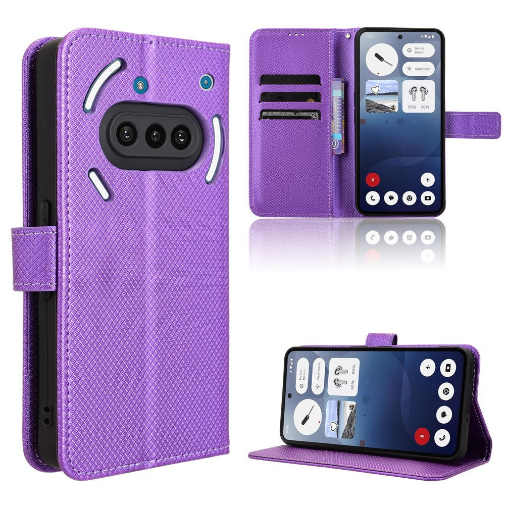For Nothing Phone (3a) Leather Wallet Case with Strap Diamond Texture Phone Cover