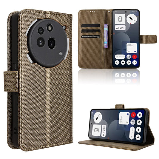 For Nothing Phone (3a) Pro Leather Wallet Case with Strap Diamond Texture Phone Cover