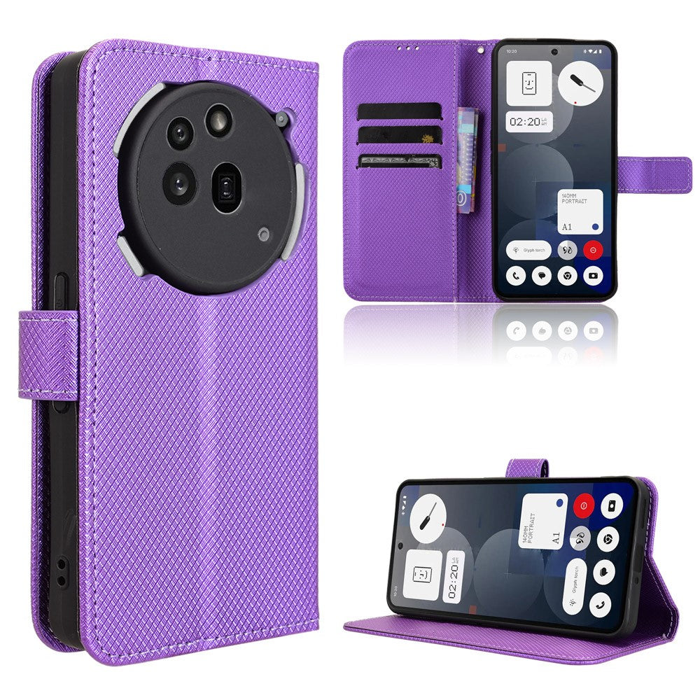 For Nothing Phone (3a) Pro Leather Wallet Case with Strap Diamond Texture Phone Cover