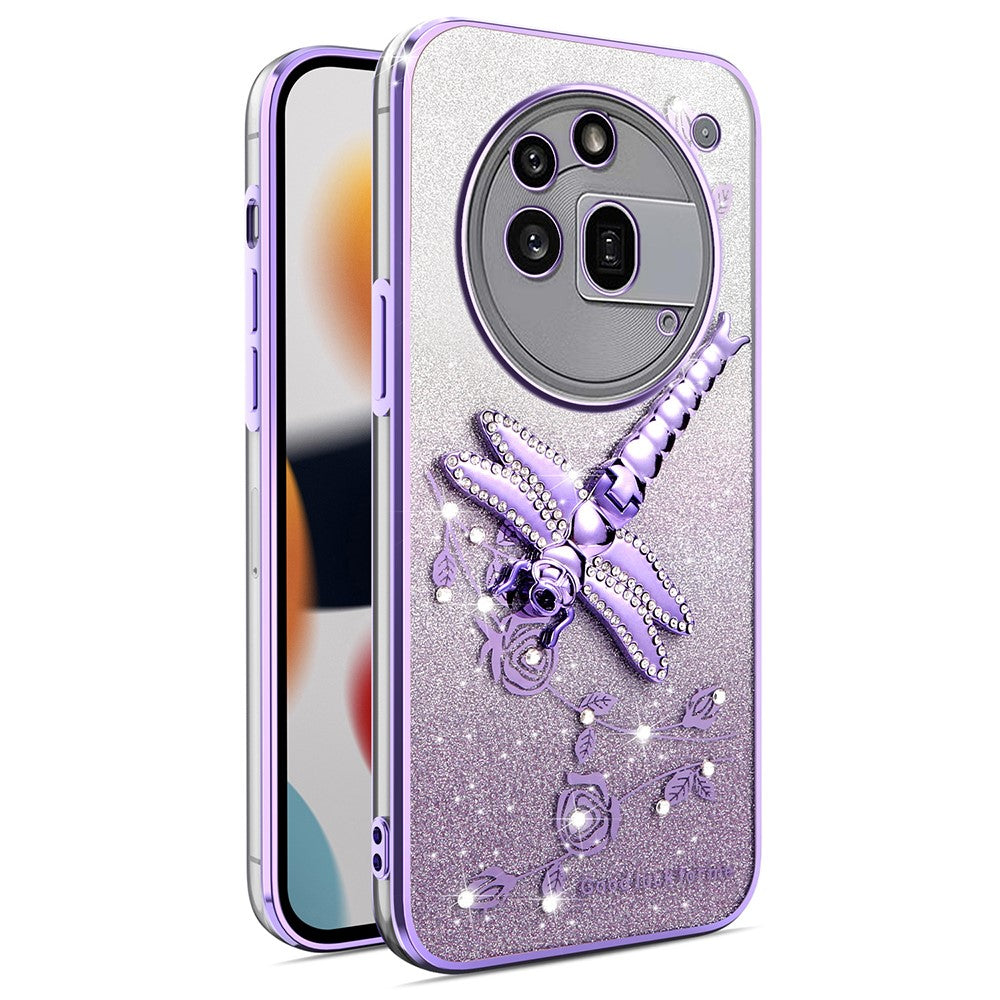 KADEM For Nothing Phone (3a) Pro Case Dragonfly Kickstand TPU Flowers Glitter Phone Cover