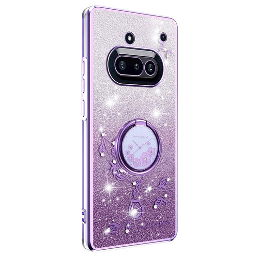 KADEM For Nothing Phone (3a) Case Ring Kickstand TPU Flowers Phone Cover Gradient Glitter