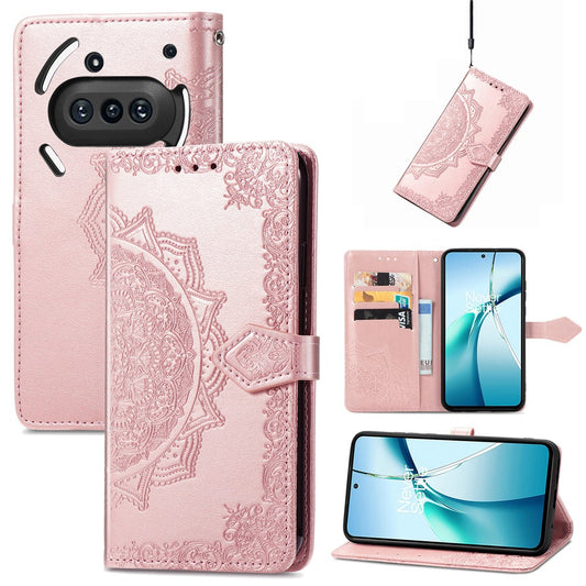 Nothing Phone (3a) Wallet-Handyhülle – Aus geprägtem Mandala-Leder, mit Magnetverschluss & Klappverschluss