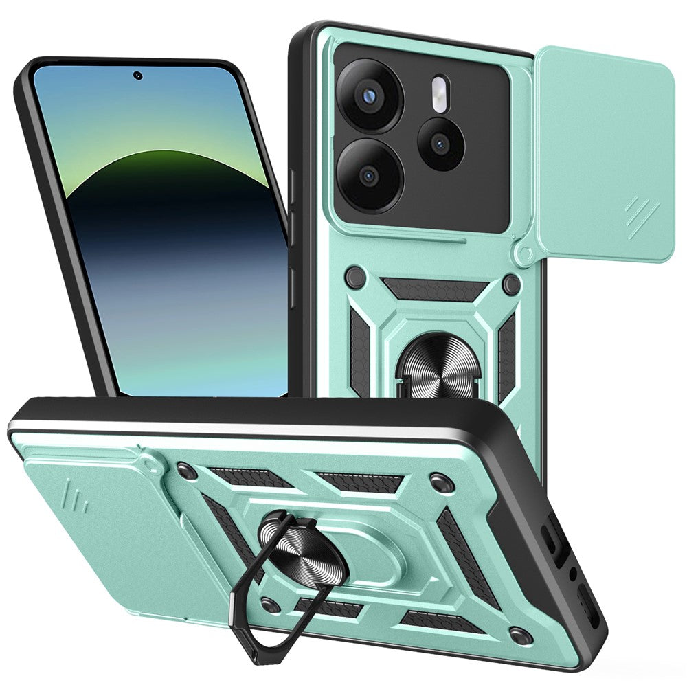 For Xiaomi Redmi Note 14 4G (164.84mm) Case with Slide Camera Lid PC + TPU Kickstand Phone Cover