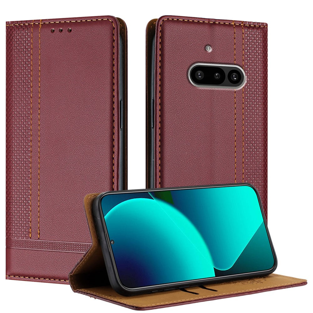 For Nothing Phone (3a) Case L-Shaped Grid Pattern Leather Stand Phone Cover with Card Slots