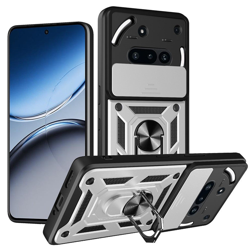 For Nothing Phone (3a) Case with Slide Camera Lid PC + TPU Kickstand Phone Cover