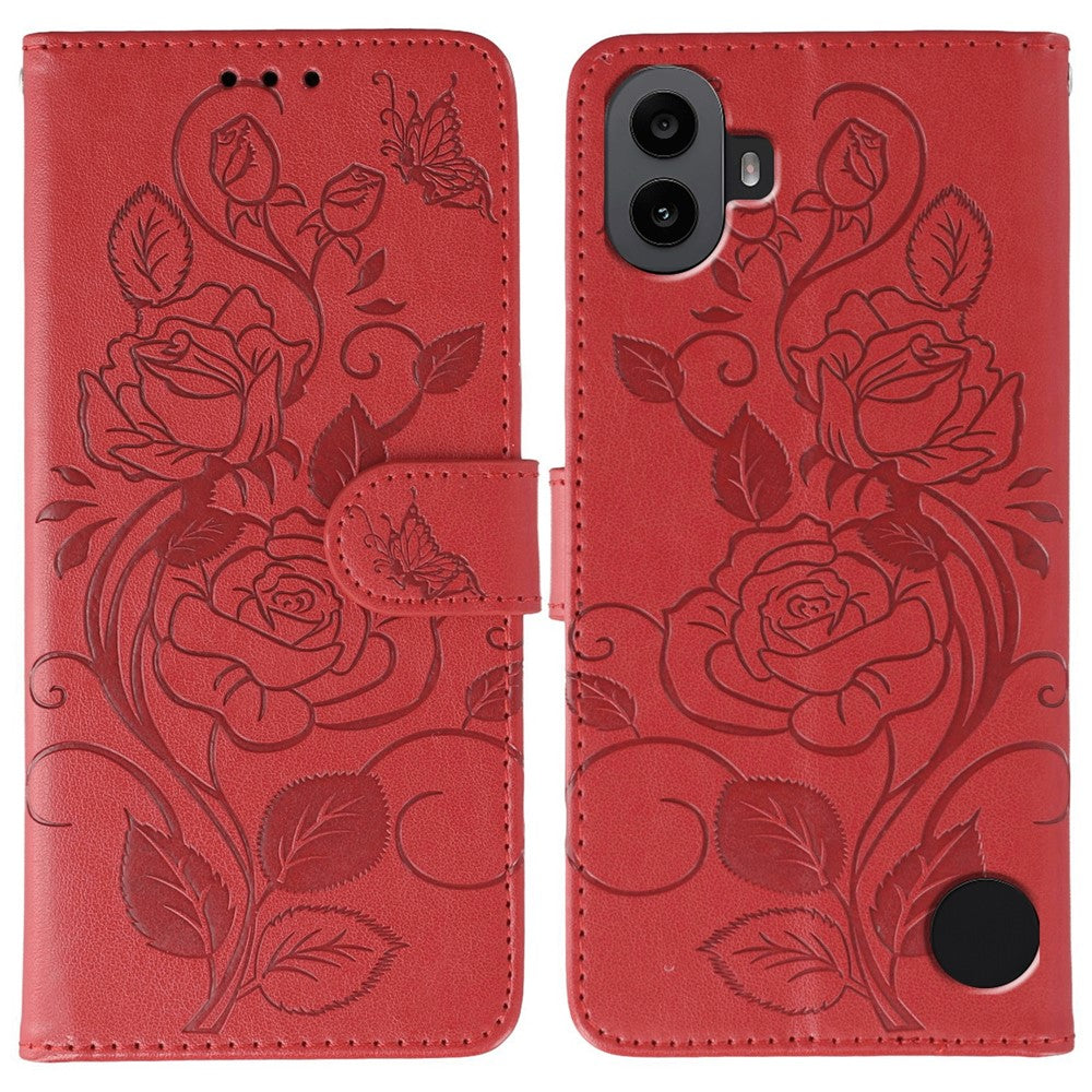 Nothing CMF Phone 1 Wallet-Handyhülle – Aus PU-Leder mit Rosen- & Schmetterlingsmuster