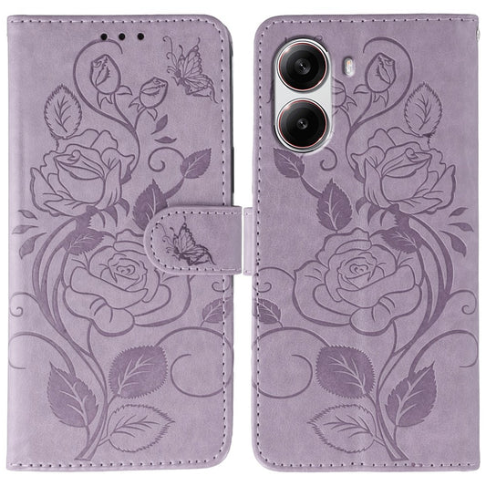 For Xiaomi Poco X7 Pro 5G Case Wallet Stand Imprinted Rose Butterfly PU Leather Phone Cover