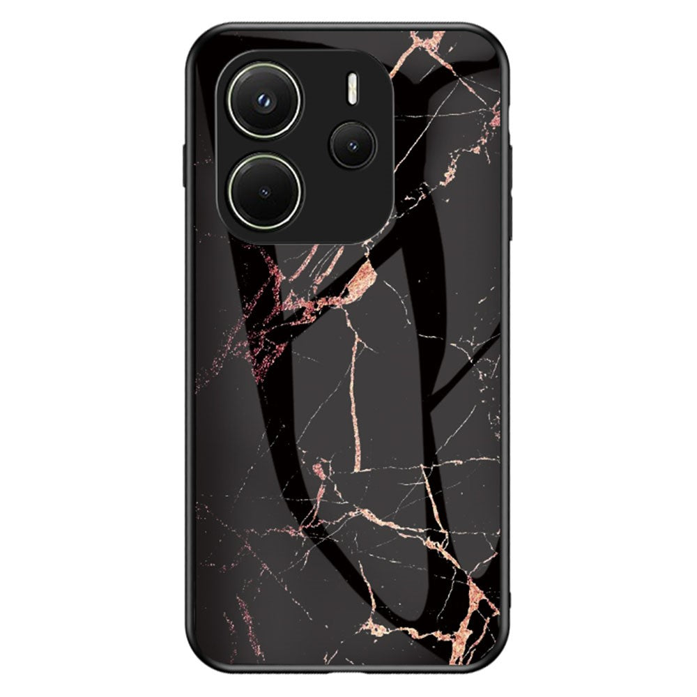 For Xiaomi Redmi Note 14 4G (163.25mm) Case Marble Pattern Tempered Glass + PC + TPU Protective Phone Cover