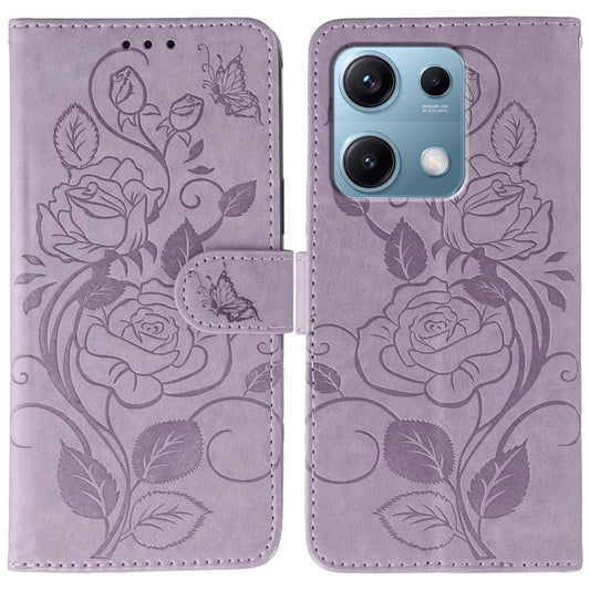 Xiaomi Redmi Note 13 Pro 4G / Xiaomi Poco M6 Pro 4G / Xiaomi Redmi Note 14S 4G Handyhülle – Note 13 Pro 4G / Poco M6 Pro 4G , Brieftaschenständer, bedruckter Rosen-Schmetterling, PU-Leder